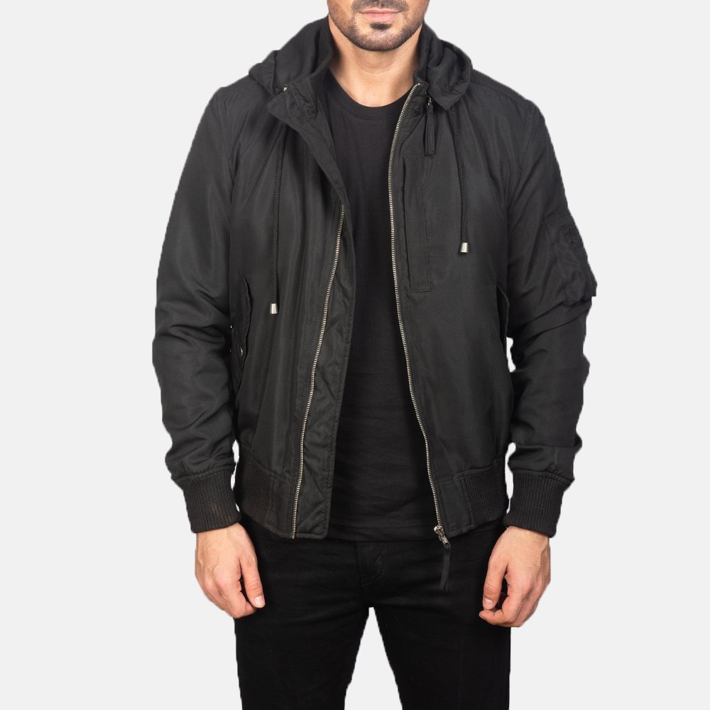 Mens Black Hooded Bomber Jacket0871-4-1599118897260
