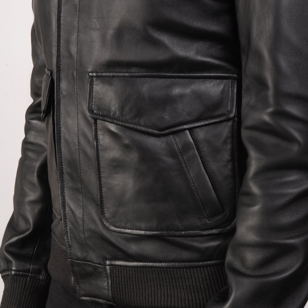 Mens Coffmen Black Leather Bomber Jacket5794-9-1568464566975