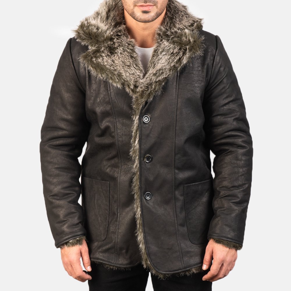 Mens Furlong Black Leather Coat8091-5-1577697468775